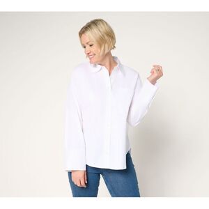 Liberare Women's Top Sz XL Wide Cuff Relaxed Poplin Shirt Red A710559